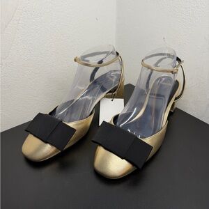 Mango Bow Gold Leather Sandals Women’s Size 9/39